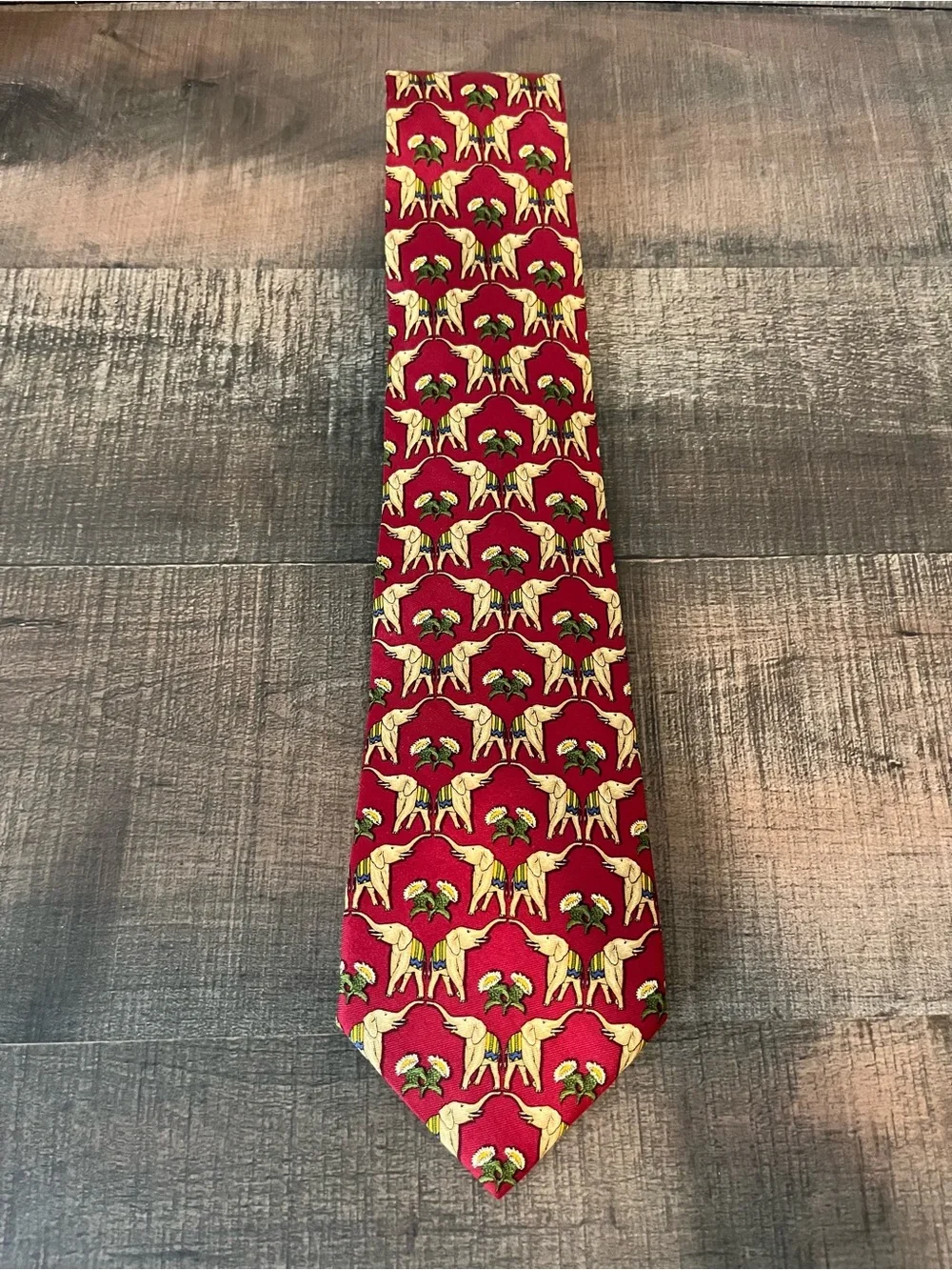 Vtg Brooks Brothers Makers Silk Tie‎ Red Elephant Floral Novelty USA